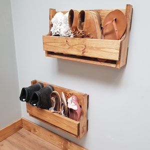 Set of 2 Small Shabby Chic Wooden Shoe Racks Rustic Vintage Shoe / Display Shelf Space saver Shoe Storage
