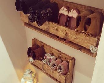 Handmade Upcycled Rustic Wooden Shoe Rack Set Small and Medium - Ideal Family Shoe Storage Solution/Space Saver/Shoe Tidy