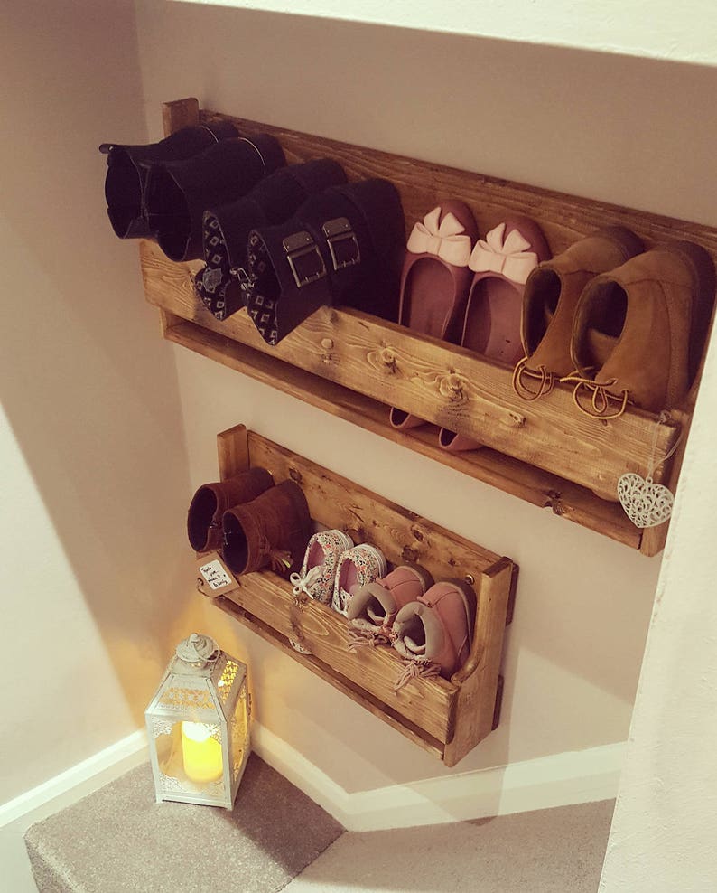Handmade Upcycled Rustic Wooden Shoe Rack Set Medium and Large Etsy UK