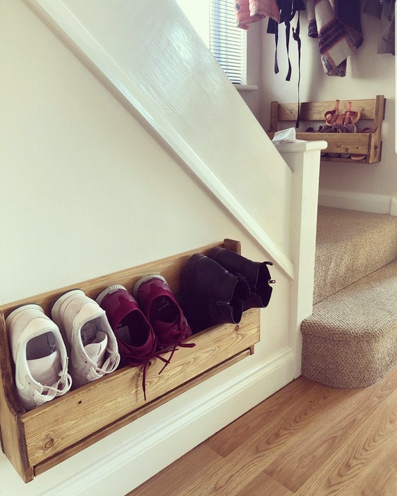 Unique Shabby Chic Pallet Wood Floating Shoe Rack Ideal Storage 