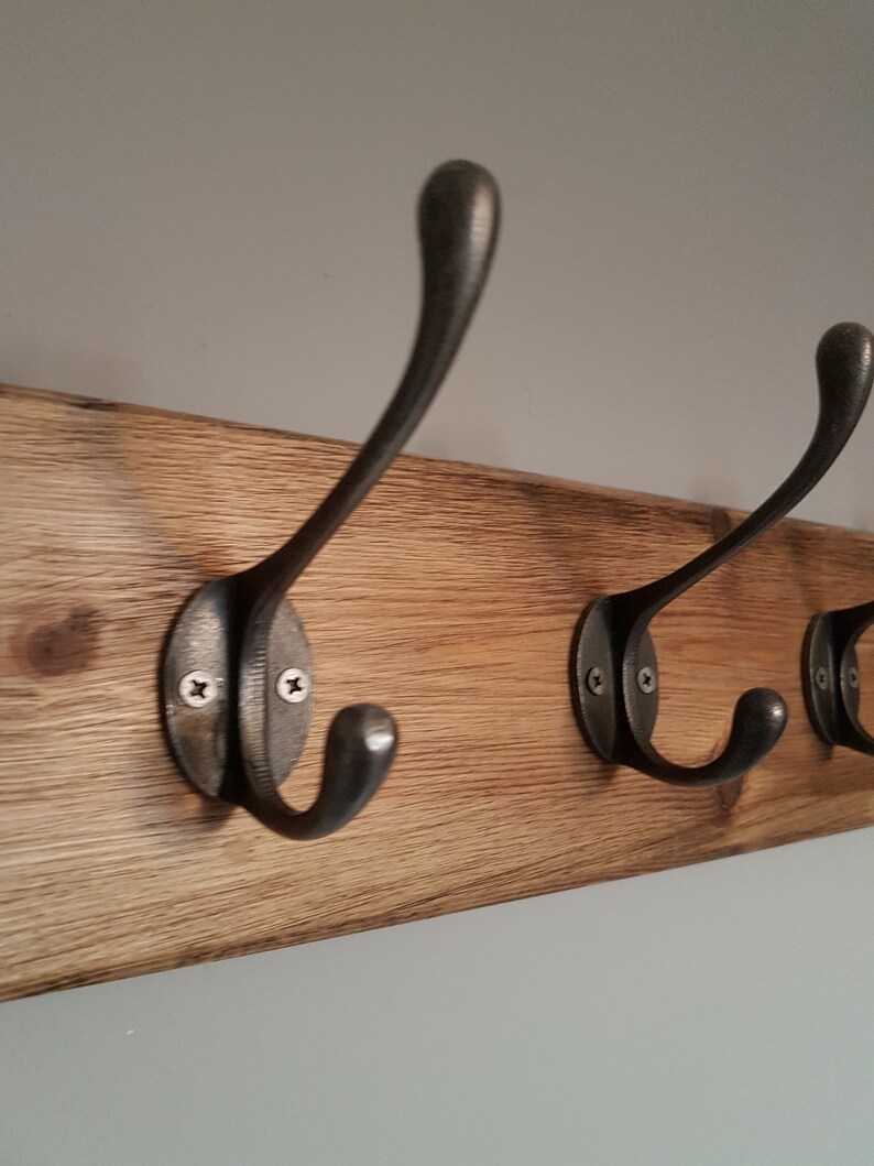 Pine Coat Rack With Cast Iron Metal Hooks Wood Rustic Style Etsy UK