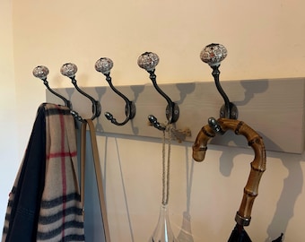 Handmade Grey Stone Wood Coat Rack with Cast Iron Hooks