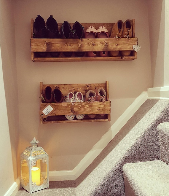 Set of Medium and Large Shoe Racks, Handmade Upcycled Rustic Wood