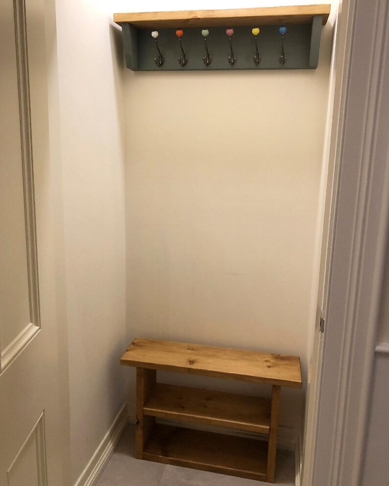 Handmade Wooden Shoe Bench: Farmhouse Entryway Freestanding storage image 15