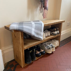 Hand crafted rustic reclaimed wooden shoe bench / shoe rack / shoe storage / hallway bench zdjęcie 4