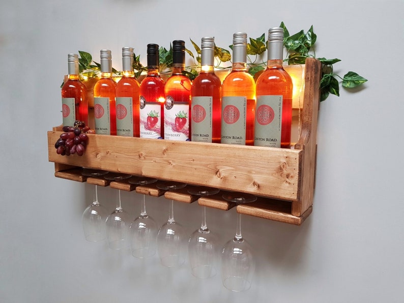 Drinks Rack Home Bar Cocktail Rustic Wall Mounted Etsy UK