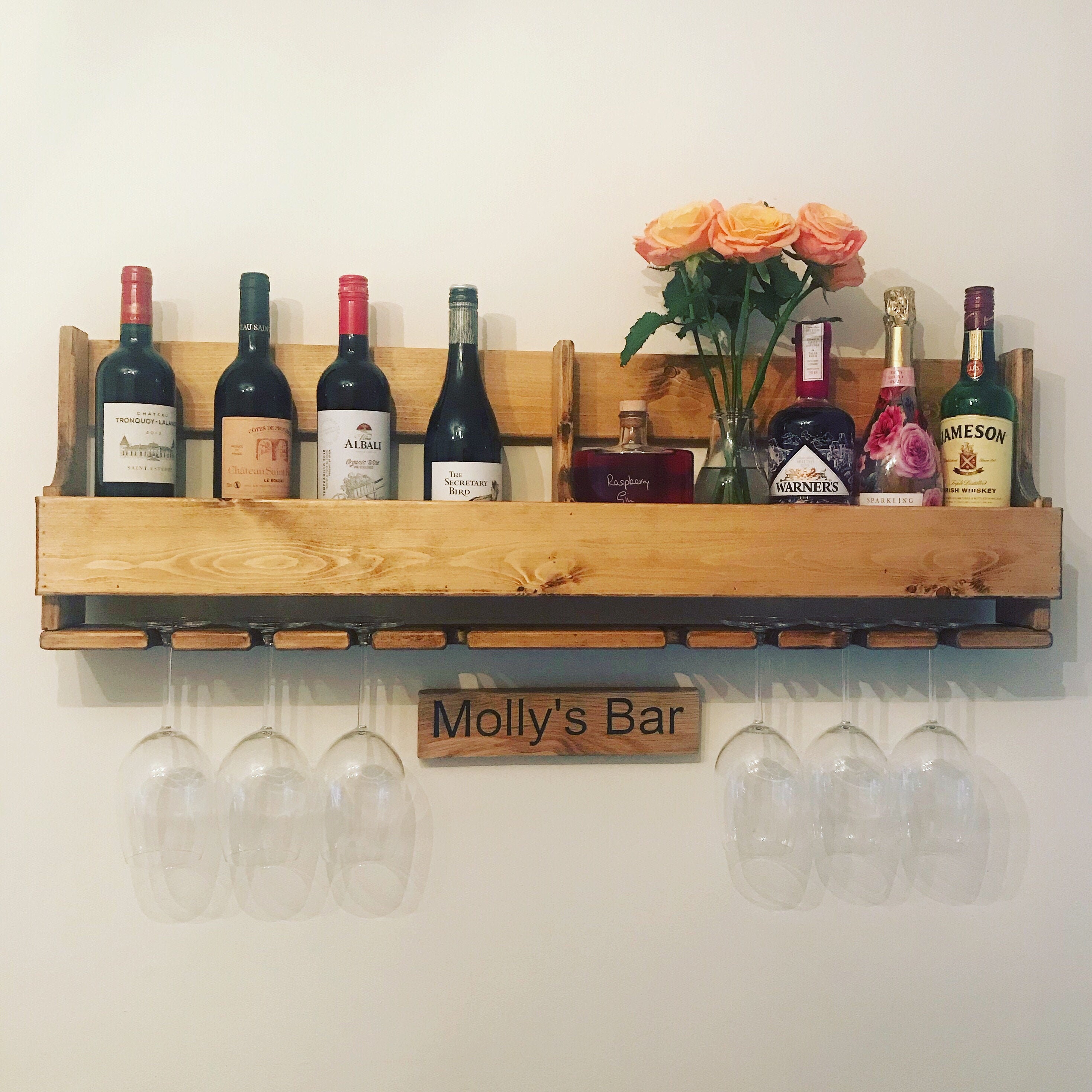 Large rustic reclaimed quirky pallet wood wine prosecco rack Valentines gift