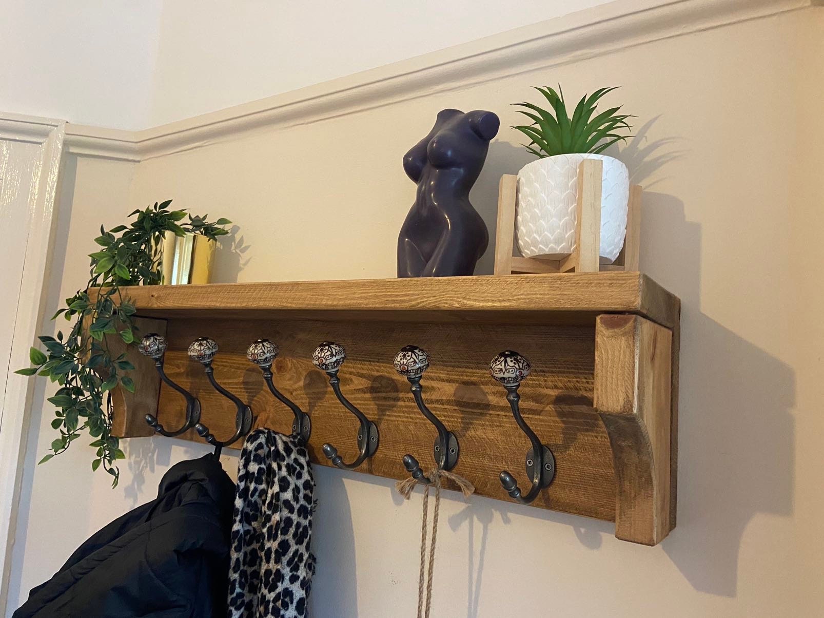 Rustic Reclaimed Wooden Coat Rack Coat Hooks With Shelf Wall Etsy UK