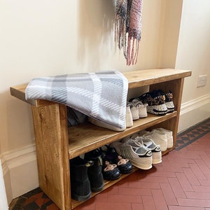 Hand crafted rustic reclaimed wooden shoe bench / shoe rack / shoe storage / hallway bench zdjęcie 2