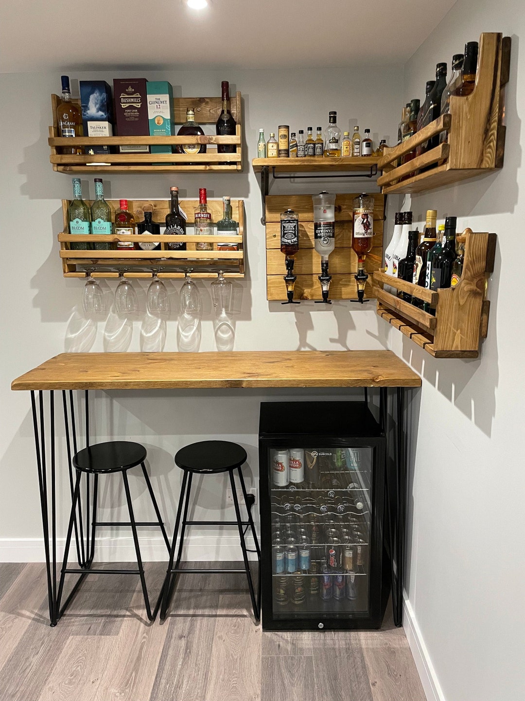 Wooden Wall Mounted Garden Bar, Outside or Indoor Bar Gin, Wine, Beer