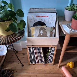 Reclaimed Wood Vinyl Record Storage Crate: Stackable LP Media Unit image 15