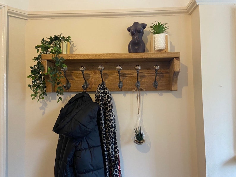 Rustic Reclaimed Wooden Coat Rack Coat Hooks With Shelf Wall Etsy UK