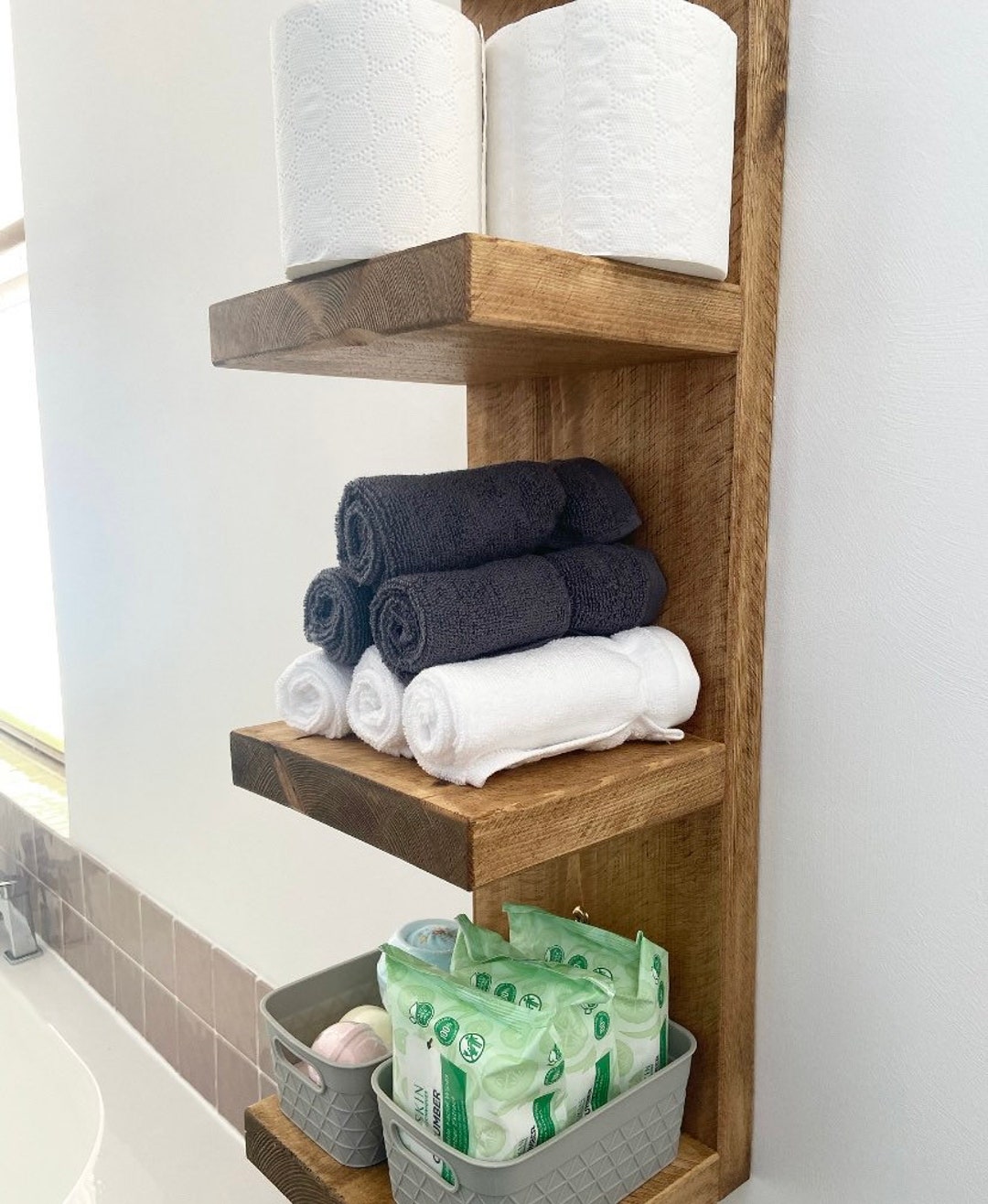 Bathroom Shelving Unit | Rustic Bathroom Wooden Shelving Tower ...