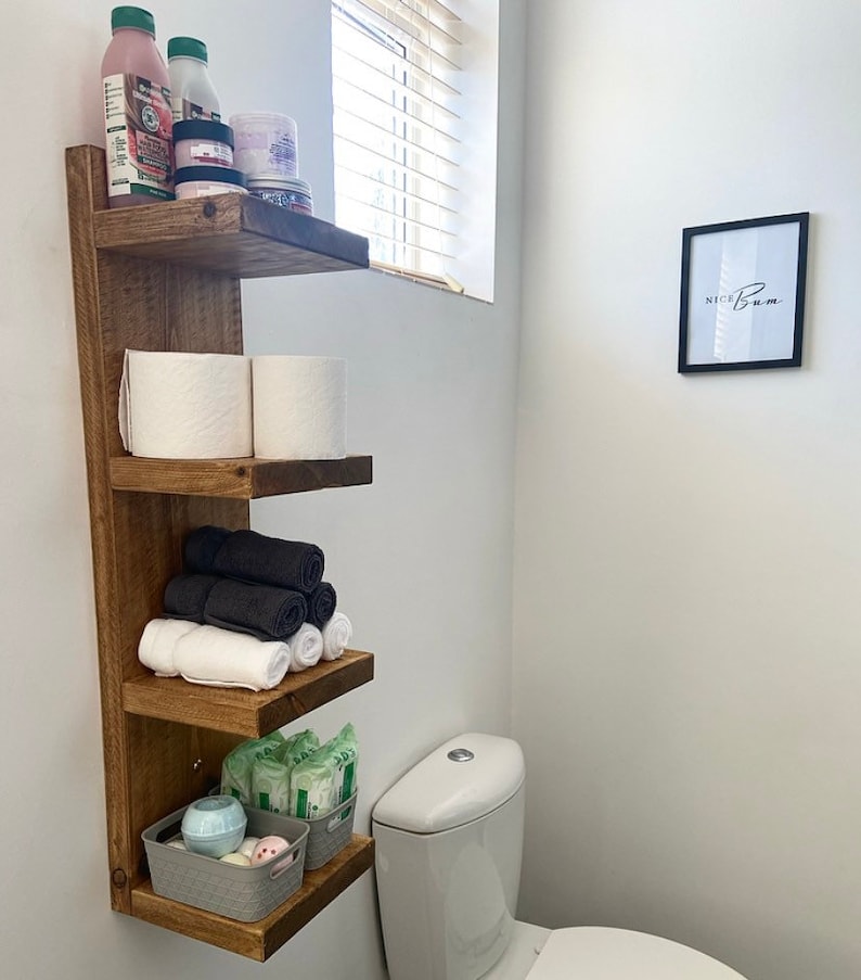 Bathroom Shelving Unit Rustic Bathroom Wooden Shelving Tower Etsy