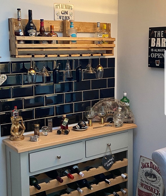 Wall Mounted Reclaimed Wooden Gin Bar Wine Rack Cocktail Bar Mini