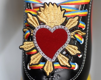 Heart with flames, accessory for roller skates / high top shoes, Skate Accessories, Lace Accessory, red and gold, roller skating.