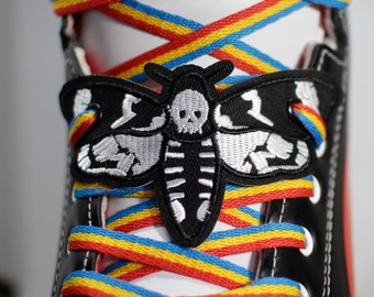 Death's-Head Hawkmoth accessory for roller skates / high top shoes, Skate Accessories, Lace Accessory, Death head, black & white.