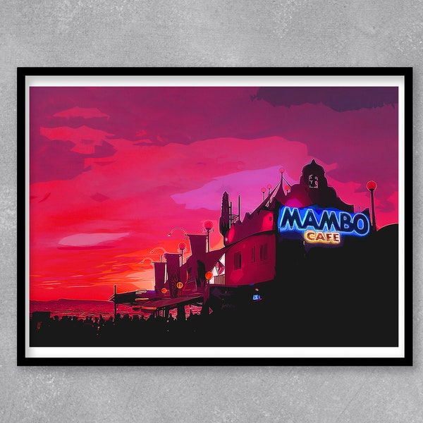 Cafe Mambo-beperkte editie afdrukken. Kunst aan de muur van Ibiza, Ibiza-reisposter, Ibiza-print, Ibiza-poster, Ibiza-cadeaus, keukenposter, strandprint