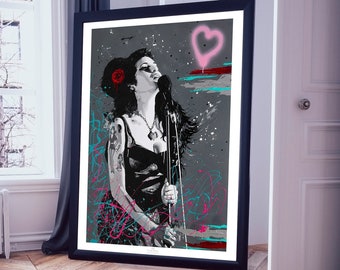 Amy Winehouse - Limited Edition Print.  Amy Winehouse print, Any Winehouse Wall art, Amy Winehouse framed poster, Amy Winehouse portrait