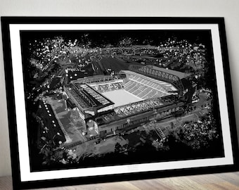 Anfield at Night - Limited Edition Print.  Anfield Stadium print, Liverpool FC print, Football Stadium Wall Art, Liverpool FC Wall Art