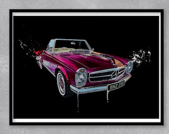 Mercedes 250SL - Limited edition print.  Mercedes 250SL Pagoda print, Mercedes 250SL poster, Mercedes Pagoda poster, Mercedes 250SL wall art