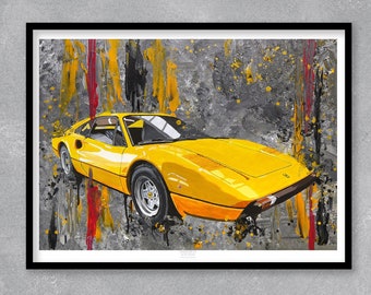 80年代 ビンテージ フェラーリ アートポスター 額縁付 旧車 レトロ 当時物 ヴィンテージオリジナル 1983 フェラーリ 308 GTSI ポスター