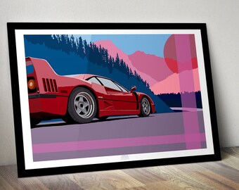 Poster Ferrari F40 Sur Toile - 40 X 60 Cm, Impression Haute Qualité, Couleurs Vives, Décoration Murale Voiture - 11