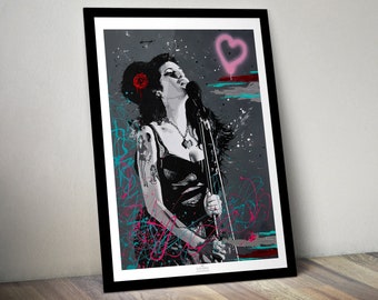 Amy Winehouse - Limited Edition Print.  Amy Winehouse print, Any Winehouse Wall art, Amy Winehouse framed poster, Amy Winehouse portrait