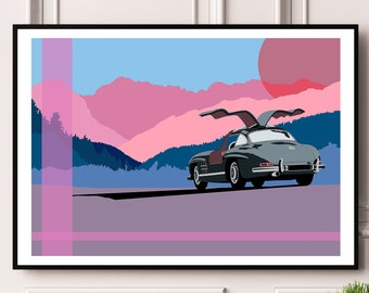 Mercedes 300SL - Limited edition print. Mercedes Gullwing print, Classic Car print, Mercedes poster, Mercedes gifts, Merc Benz, 300SL gift