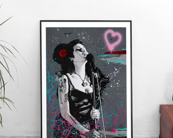 Amy Winehouse - Limited Edition Print.  Amy Winehouse print, Any Winehouse Wall art, Amy Winehouse framed poster, Amy Winehouse portrait