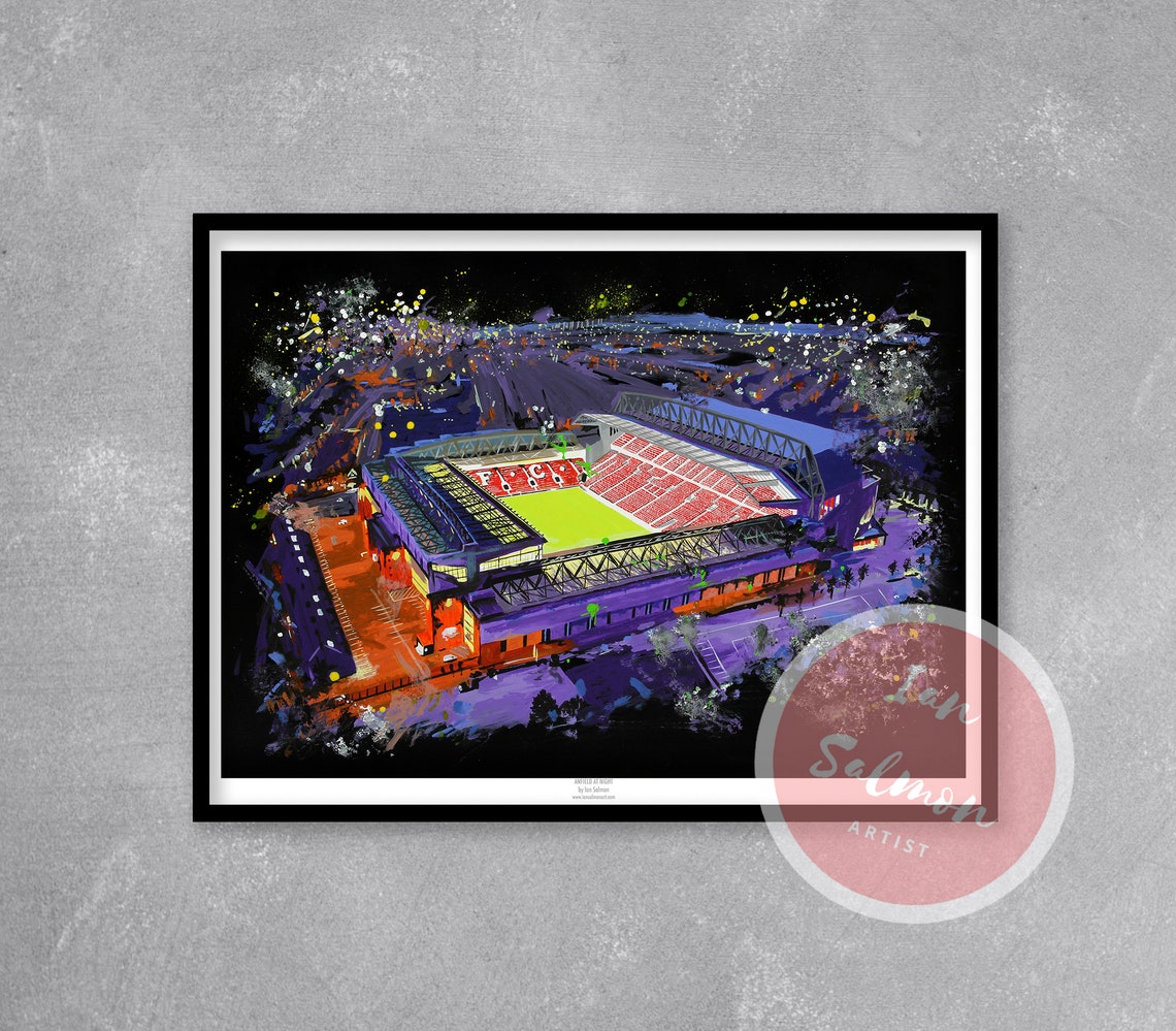Anfield at Night - Limited Edition Print. Anfield Stadium Print ...