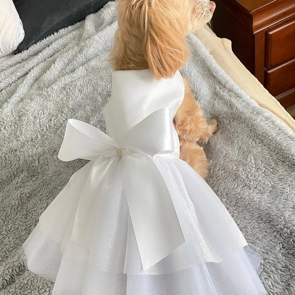 Fancy White Dog Dress - Tulle and Organza wedding Dress, bridal Dog Dress, elegant dog dress