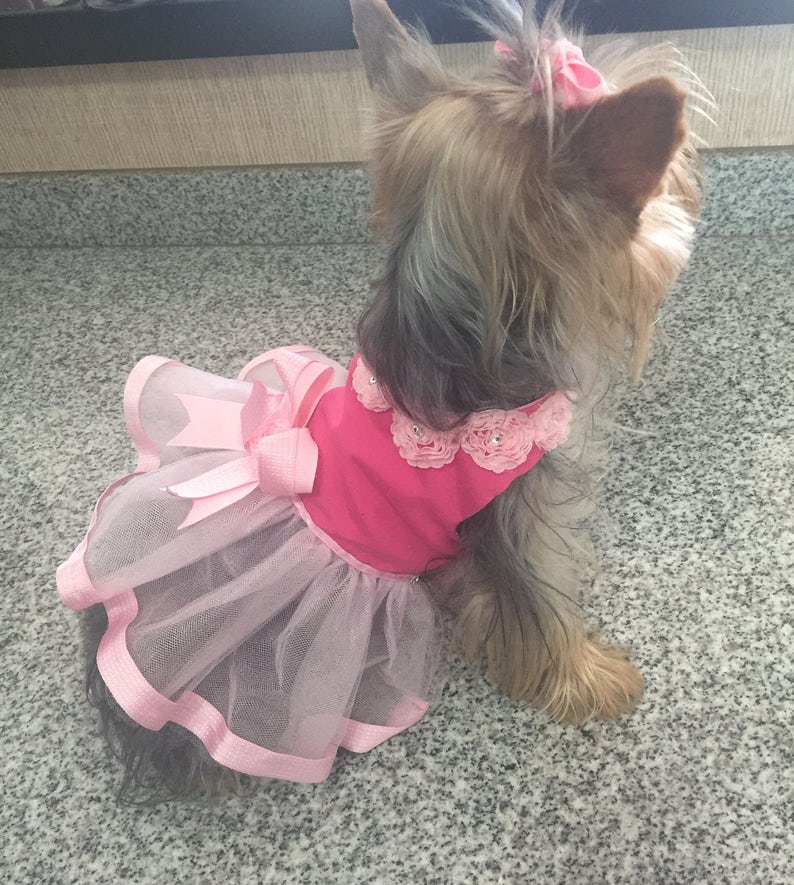 Dog Tutu Dress Pink Tulle Dog Dress Dog Wedding Gown Bling Etsy