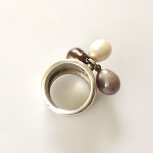 Studio Silver Statement Ring. Contemporary Silver Pearl Ring. 1990&#39;s Chunky Silver Pearl Ring