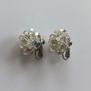 Vendome Vintage 1960&#39;s Aurora Borealis Crystal Facetted Perfect Fit Screw Clip Earrings Signed
