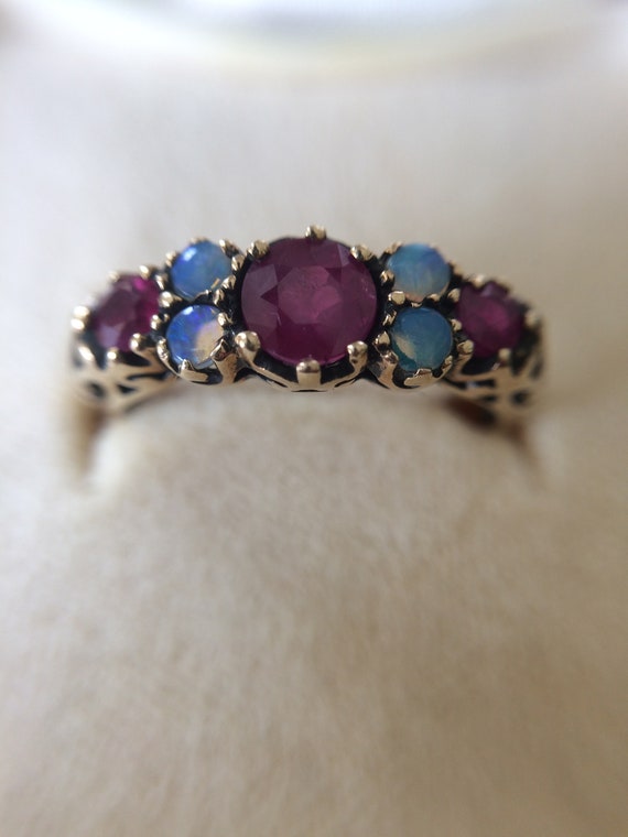 Ruby And Opal Ladies Gold Ring. Edwardian Style Ru
