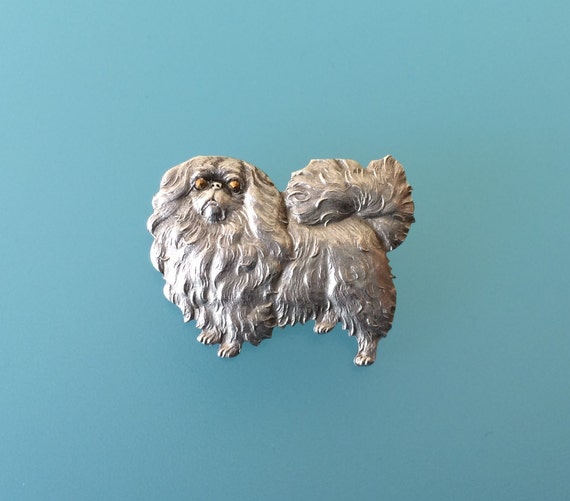 Shih Tzu Sterling Silver Vintage Pin Brooch. C.1950 s Shih Tzu Dog