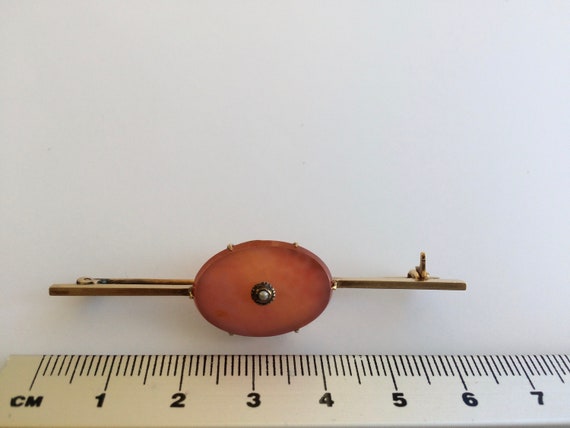 Antique 9ct Carnelian Bar Brooch Pin C.1890. 9ct … - image 3