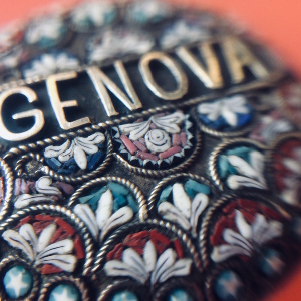 Micro Mosaik Vintage Brosche Anstecknadel. Sterling Silber Genova Italien Mosaik Pin. Einzigartige. Handgefertigt.