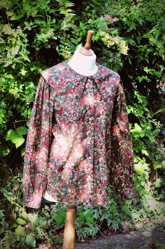 winter print statement collar blouse with balloon