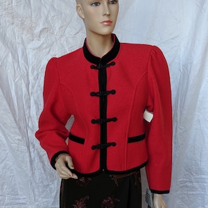 Deadstock NWT GEIGER Velvet Cropped RED Black Mandrain Collar Boiled Wool Pure New Wool Jacket Tyrol Austrian Austria Mint  Free shipping