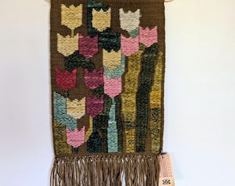 Vintage Cepelia Polish Wool Tapestry: Abstract Tulip Design