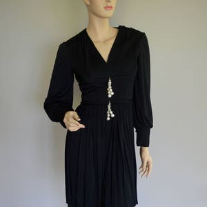 Elinor Simmons for Malcom Starr LBD Black Cocktail Dress Rhinestone Pearls size 0-2 small x-small