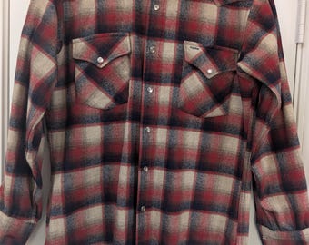 Vintage Pendleton Western Wear Plaid Shirt Medium 100% Virgin Wool EVC!