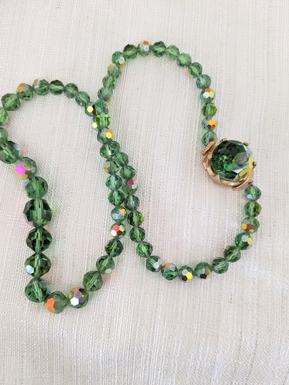 Vintage Necklace Green Crystal Reflects Red Purpl… - image 5