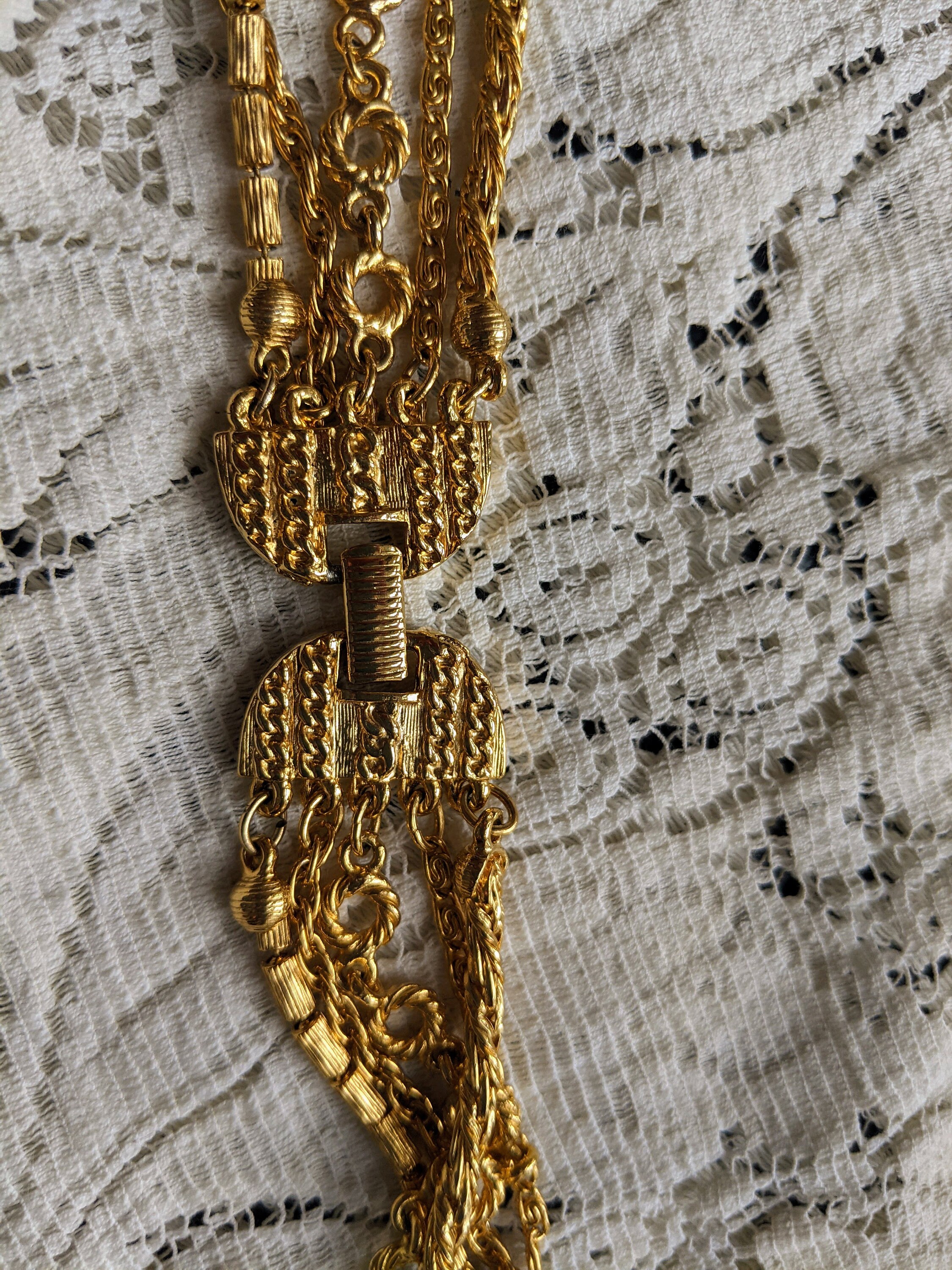 Goldette NY Gold Tone Multi Strand Necklace, Vintage Statement