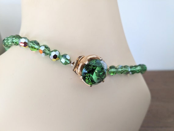Vintage Necklace Green Crystal Reflects Red Purpl… - image 1