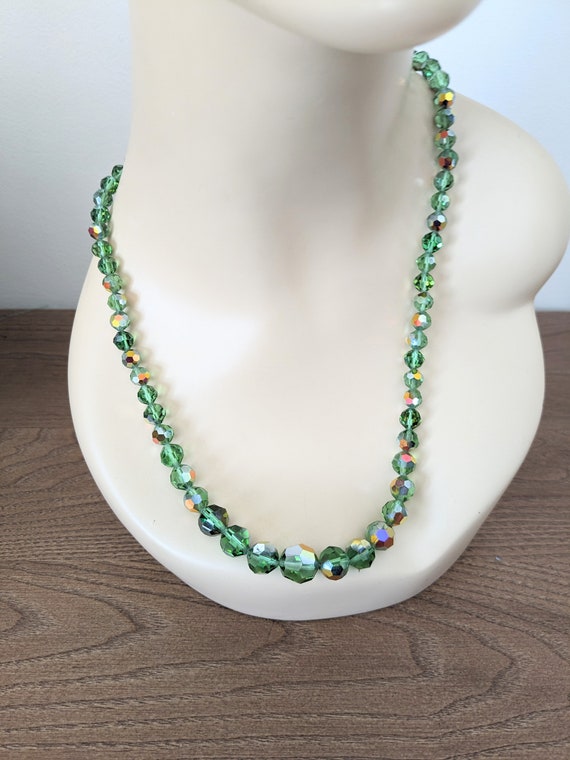 Vintage Necklace Green Crystal Reflects Red Purpl… - image 2