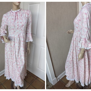 Prairie Colonial Dress Lace Eyelet Pink Floral Cotton Reenactment Theatre Costume Medium