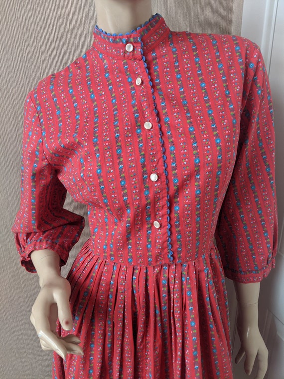 1960's Sweet Mode O Day Dress Red Calico Folk Rick